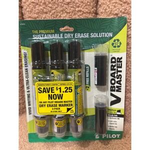 Pilot V Board Master Dry Erase Markers 3 Pack with 2 Refills Black Chisel Tip